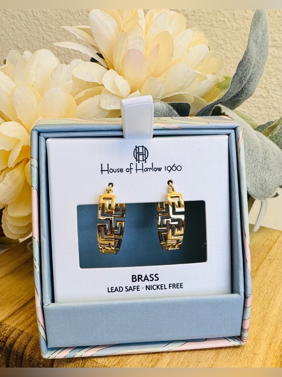 House of Harlow 1960 Jewelry - Greek key hoop earrings